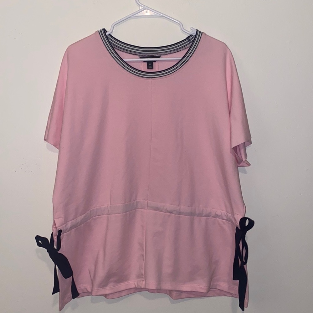 XL Project Runway Light Pink Short Sleeve Shirt w/ Open Sides & Black Ties - Picture 2 of 6